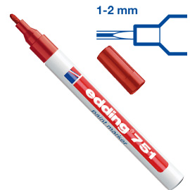 MARCATORE PERMANENTE A VERNICE 751 - PUNTA DA 1,0 A 2,0MM - ROSSO - EDDING 27564