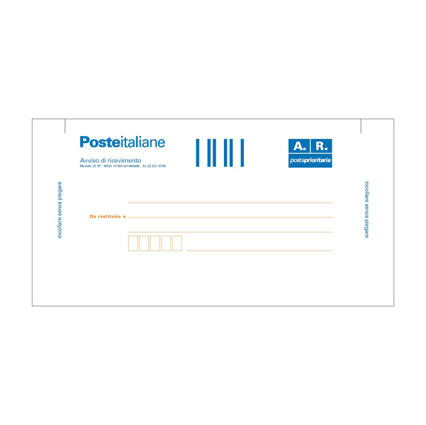 CARTOLINA RACCOMANDATA A/R - CON ADESIVO RIMOVIBILE - 10 X 20CM - EDIPRO - CONF. 100 CARTOLINE 59177