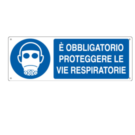 CARTELLO SEGNALATORE - 35X12,5 CM - E' OBBLIGATORIO PROTEGGERE LE VIE RESPIRATORIE - ALLUMINIO - CARTELLI SEGNALATORI 79814