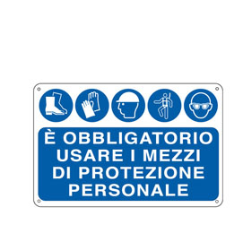 CARTELLO SEGNALATORE - 30X20 CM - E' OBBLIGATORIO USARE I MEZZI DI PROTEZIONE INDIVIDUALE - ALLUMINIO - CARTELLI SEGNALATORI 76903