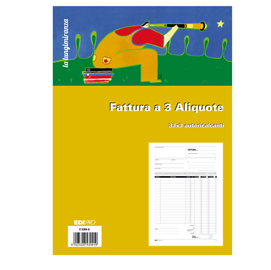 BLOCCO FATTURE 3 ALIQUOTE IVA - 33 FOGLI 3 COPIE AUTORICALCANTI - 29,7 X 21CM - EDIPRO 54645