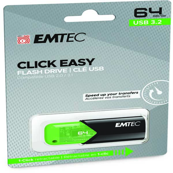 EMTEC - MEMORIA USB B110 USB 3.2 CLICKEASY - VERDE - ECMMD64GB113 - 64 GB EMTD64GB113