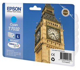 TANICA INCHIOSTRO A PIGMENTI CIANO EPSON DURABRITE L WORKFORCE PRO 4015-4025-4525-4595 800 PAG. EPST70324010