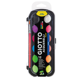 PASTIGLIA ACQUERELLO - DIAMETRO 30MM - COLORI ASSORTITI FLUO - GIOTTO - ASTUCCIO DA 12 PEZZI 102169