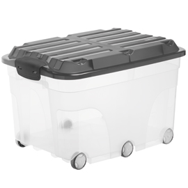 CONTENITORE ROLLER 6 - CON RUOTE - 59,5X40X37 CM - 57 L - PPL - COPERCHIO NERO - TRASPARENTE - ROTHO 79675