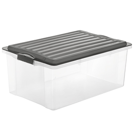 CONTENITORE COMPACT - 57X40X25 CM - A3 - 38 L - PPL - COPERCHIO NERO - TRASPARENTE - ROTHO 79674