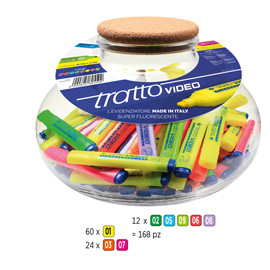 EVIDENZIATORE TRATTO VIDEO - COLORI ASSORTITI - TRATTO - BOCCIA 168 PEZZI 95329