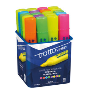 EVIDENZIATORE TRATTO VIDEO - PUNTA A SCALPELLO - TRATTO 1,00 - 5,00 MM - COLORI ASSORTITI  - TRATTO - BARATTOLO 20 PEZZI 77307