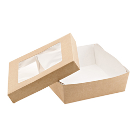 SCATOLA DA ASPORTO - CON FINESTRA TRASPARENTE - 14 X 14 X 5 CM - CARTA KRAFT/PE - AVANA - LEONE - CONF. 25 PEZZI 101414
