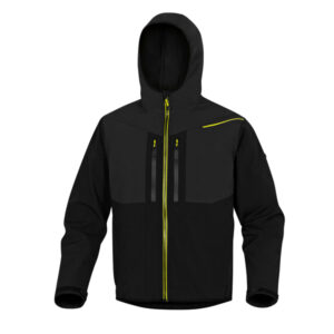 GIACCA SOFTSHELL HORTEN - TESSUTO SOFTSHELL-POLIESTERE-ELASTAN - CON CAPPUCCIO - TAGLIA L - NERO-GIALLO - DELTAPLUS 89930