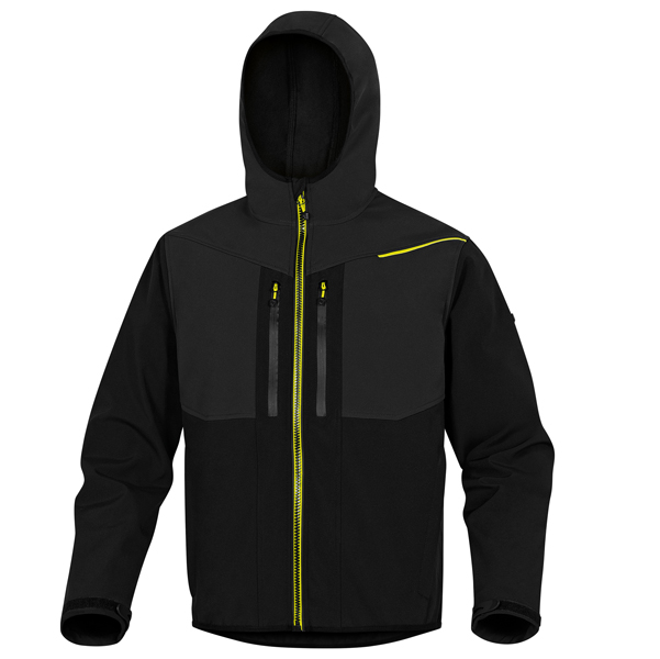 GIACCA SOFTSHELL HORTEN - TESSUTO SOFTSHELL/POLIESTERE/ELASTAN - CON CAPPUCCIO - TAGLIA M - NERO/GIALLO - DELTAPLUS 89929