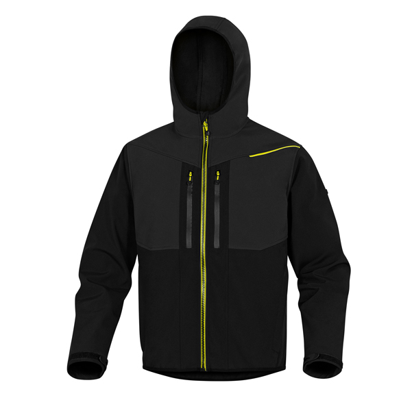 GIACCA SOFTSHELL HORTEN - TESSUTO SOFTSHELL/POLIESTERE/ELASTAN - CON CAPPUCCIO - TAGLIA XL - NERO/GIALLO - DELTAPLUS 89931