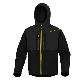 GIACCA SOFTSHELL HORTEN - TESSUTO SOFTSHELL/POLIESTERE/ELASTAN - CON CAPPUCCIO - TAGLIA XXL - NERO/GIALLO - DELTAPLUS 89932
