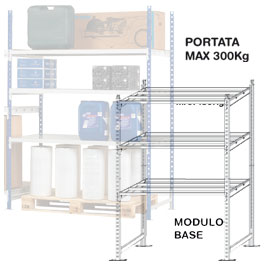 KIT INIZIALE SCAFFALE - 3 RIPIANI - METALLO - 100X60X200 CM - GRIGIO - PAPERFLOW 68254