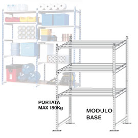 KIT INIZIALE SCAFFALE - 5 RIPIANI - ACCIAIO CROMATO - 100X35X200 CM - PAPERFLOW 64846