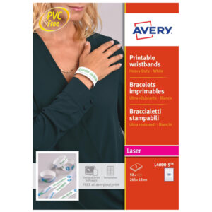 BRACCIALETTI IDENTIFICATIVI STAMPABILI - BIANCO - 5 FOGLI - 10 ET-FG - A4 - AVERY 90133