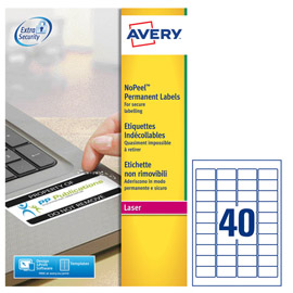 ETICHETTA IN POLIESTERE ADESIVO L6145 - ADATTA A STAMPANTI LASER - 45,7 X 25,4 MM - 40 ET/FG - BIANCO - AVERY - CONF. 20 FOGLI A4 96945