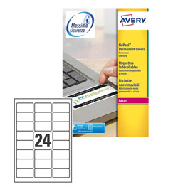ETICHETTA ADESIVA ANTIMANOMISSIONE L6146 - POLIESTERE - ADATTA A STAMPANTI LASER - PERMANENTE - 63,5X33,9 MM - 24 ETICHETTE PER FOGLIO - BIANCO - AVERY - CONF. 20 FOGLI A4 78376