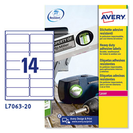 POLIESTERE ADESIVO L7063 BIANCO 20FG A4 99,1X38,1MM (14ET/FG) LASER AVERY 63344