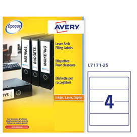 ETICHETTA ADESIVA L7171 - PERMANENTE - 200X60 MM - 4 ETICHETTE PER FOGLIO - BIANCO COPRENTE - AVERY - CONF. 25 FOGLI A4 45217