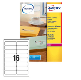 ETICHETTA ADESIVA L7562 - POLIESTERE - ADATTA A STAMPANTI LASER - PERMANENTE - 99,1X34 MM - 16 ETICHETTE PER FOGLIO - TRASPARENTE - AVERY - CONF. 25 FOGLI A4 45200