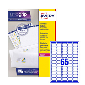 ETICHETTA ADESIVA L7651 - PERMANENTE - 38,1X21,2 MM - 65 ETICHETTE PER FOGLIO - BIANCO - AVERY - CONF. 25 FOGLI A4 45208