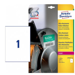 ETICHETTE IN POLIETILENE PER PROTEZIONE E SICUREZZA - BIANCHE - 210 X297 MM - LASER - 10 FOGLI - 1 ET-FG - AVERY 90225