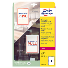 ADESIVI PER FINESTRE IN CARTA CON PELLICOLA 210X297MM 1ADESIVO/FG, LASER AVERY 100676