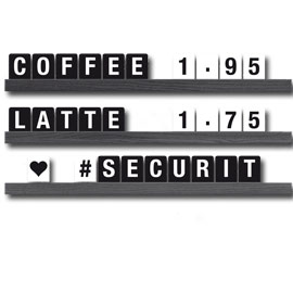 KIT LETTER SHELF - MENSOLA PORTA MESSAGGI NERA + 169 TESSERE (LETTERE E NUMERI) - SECURIT 80266