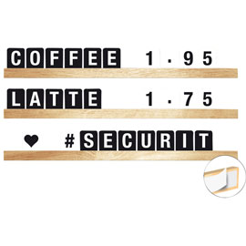 KIT LETTER SHELF - MENSOLA PORTA MESSAGGI TEAK + 169 TESSERE (LETTERE E NUMERI) - SECURIT 80265
