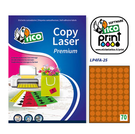 ETICHETTA ADESIVA LP4F - PERMANENTE - TONDA D 25 MM - 70 ETICHETTE PER FOGLIO - ARANCIO FLUO - TICO - CONF. 70 FOGLI A4 61781