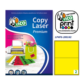 ETICHETTA ADESIVA LP4F - PERMANENTE - 200X142 MM - 2 ETICHETTE PER FOGLIO - GIALLO FLUO - TICO - CONF. 70 FOGLI A4 53663