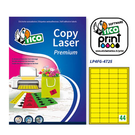 ETICHETTA ADESIVA LP4F - PERMANENTE - 47,5X25,5 MM - 44 ETICHETTE PER FOGLIO - GIALLO FLUO - TICO - CONF. 70 FOGLI A4 53659