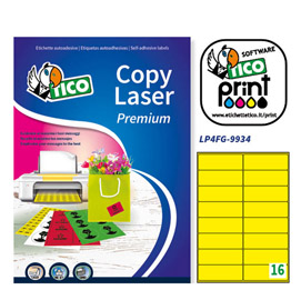 ETICHETTA ADESIVA LP4F - PERMANENTE - 99,1X34 MM - 16 ETICHETTE PER FOGLIO - GIALLO FLUO - TICO - CONF. 70 FOGLI A4 58409