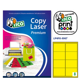 ETICHETTA ADESIVA LP4F - PERMANENTE - 99,1X67,7 MM - 8 ETICHETTE PER FOGLIO - GIALLO FLUO - TICO - CONF. 70 FOGLI A4 68631
