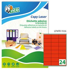 ETICHETTE ADESIVE LP4F - IN CARTA - CON MARGINI - PERMANENTI - 70 X 36 MM - 24 ET/FG - 70 FOGLI - ROSSO FLUO - TICO 58403
