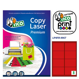 ETICHETTA ADESIVA LP4F - PERMANENTE - 99,1X67,7 MM - 8 ETICHETTE PER FOGLIO - ROSSO FLUO - TICO - CONF. 70 FOGLI A4 68629