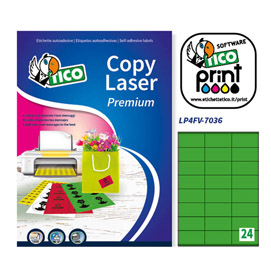 ETICHETTA ADESIVA LP4F - PERMANENTE - 70X36 MM - 24 ETICHETTE PER FOGLIO - VERDE FLUO - TICO - CONF. 70 FOGLI A4 58406