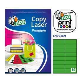 ETICHETTA ADESIVA LP4F - PERMANENTE - 99,1X34 MM - ANGOLI TONDI - 16 ETICHETTE PER FOGLIO - VERDE FLUO - TICO - CONF. 70 FOGLI A4 58410