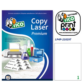 ETICHETTA IN POLIESTERE LP4P - ADATTA A STAMPANTI LASER - PERMANENTE - 210X297 MM - 1 ETICHETTA PER FOGLIO - BIANCO - TICO - CONF. 70 FOGLI A4 68740