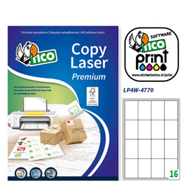 ETICHETTA ADESIVA LP4W - PERMANENTE - 47,7X70 MM - 16 ETICHETTE PER FOGLIO - BIANCO - TICO - CONF. 100 FOGLI A4 83242