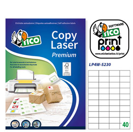 ETICHETTA ADESIVA LP4W - PERMANENTE - 52X30 MM - 40 ETICHETTE PER FOGLIO - BIANCO - TICO - CONF. 100 FOGLI A4 83234