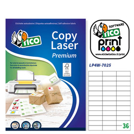 ETICHETTA ADESIVA LP4W - PERMANENTE - 70X25 MM - 36 ETICHETTE PER FOGLIO - BIANCO - TICO - CONF. 100 FOGLI A4 83236