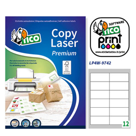 ETICHETTA ADESIVA COPY LASER LP4W - PERMANENTE - 97X42,3 MM - 12 ETICHETTE PER FOGLIO - BIANCO - TICO - CONF. 100 FOGLI A4 48572