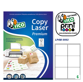 ETICHETTA ADESIVA LP4W - PERMANENTE - 99,1X93,1 MM - 6 ETICHETTE PER FOGLIO - BIANCO - TICO - CONF. 100 FOGLI A4 83241