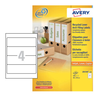 ETICHETTE PER RACCOGLITORI IN CARTA RICICLATA - 61 X192 MM - 4 ET- FG - BIANCA - LASER - AVERY - CONF. 100 FOGLI 90222