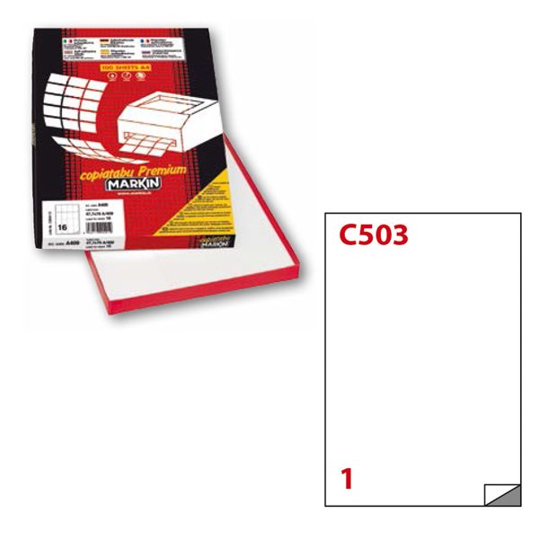 ETICHETTA  A4 50FG. 210X297 POLIESTERE BIANCO OPACO MARKIN 53353