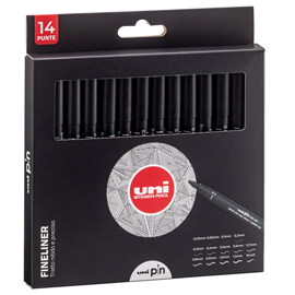 ASTUCCIO PIN FINELINER - NERO - 14 GRADAZIONI - UNI MITSUBISHI - CONF. 14 PEZZI 97631