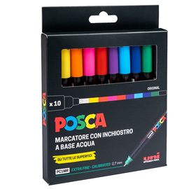 MARCATORE UNI POSCA PC1M - PUNTA EXTRA FINE 0.7 MM - COLORI ASSORTITI - UNI MITSUBISHI - CONF. 10 PEZZI 96543
