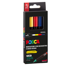 MARCATORE UNI POSCA PC1M - PUNTA EXTRA FINE 0.7 MM - COLORI ASSORTITI - UNI MITSUBISHI - CONF. 5 PEZZI 96544